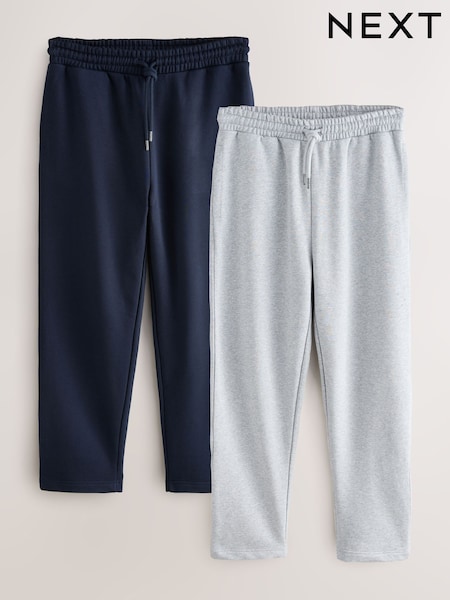 Grey Marl/Navy Blue Straight Fit Cotton Rich Jersey Joggers 2 Pack (F74590) | £50