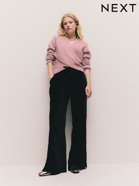 Black Chenille Wide Leg Trousers (F74608) | £32