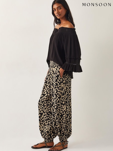 Monsoon Black Ania Batik Print Trousers (F74612) | £49