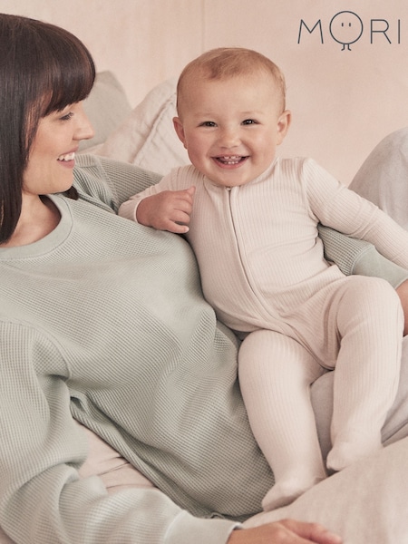 MORI Ribbed Stretch Organic Cotton & Bamboo 2 Way Zip Sleepsuit (F74651) | £32.50