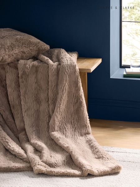 Clarke and Clarke Mink Brown Texture Faux Fur Throw (F74680) | £70