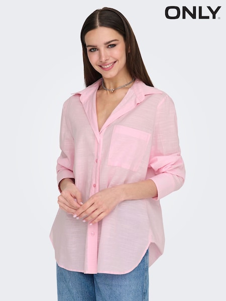 ONLY Pink Cotton Loose Fit Long Sleeve Shirt (F74681) | £30