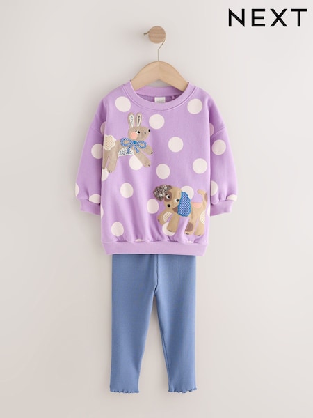 Purple Polka Dot Dogs Sweatshirt & Leggings Set (3mths-7yrs) (F74707) | £16 - £20