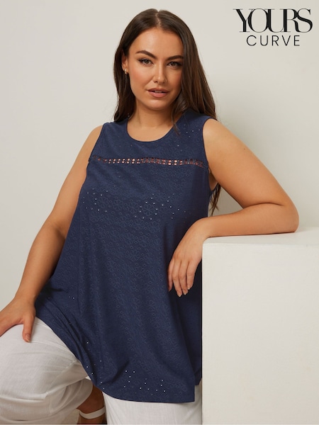 Yours Curve Blue Daisy Crochet Broderie Vest (F74722) | £20