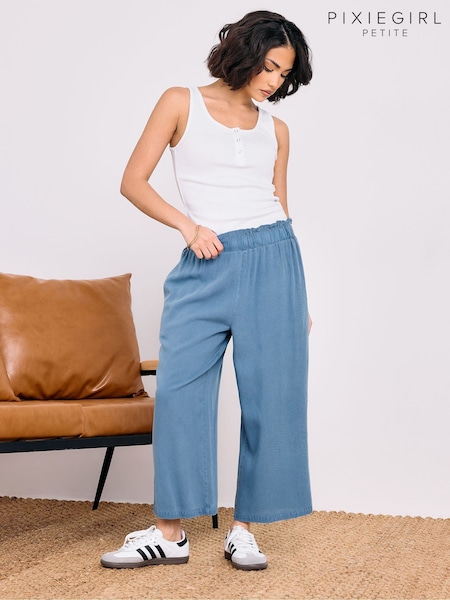 PixieGirl Petite Blue Acid Wash Cropped 100% Cotton Trousers (F74742) | £30