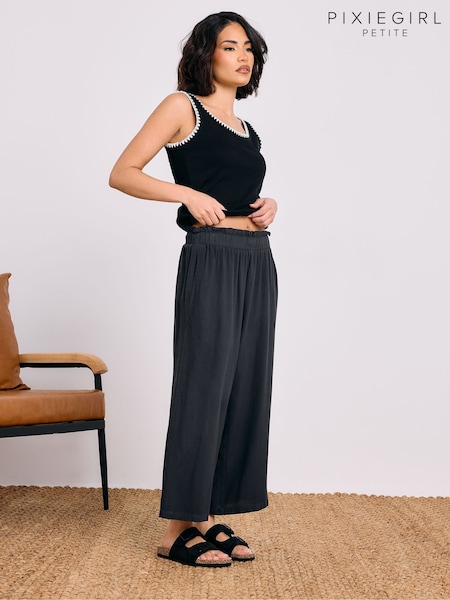 PixieGirl Petite Black Acid Wash Cropped 100% Cotton Trousers (F74748) | £30