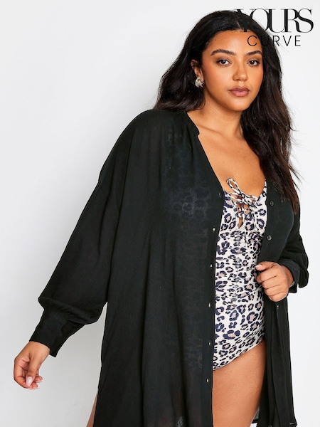 Yours Curve Black Button Up Beach Shirt (F74753) | £26