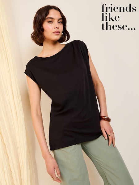 Friends Like These Black Petite Short Sleeve Drape Tunic (F74845) | £22