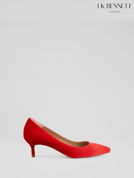 LK Bennett Red Audrey Aurora Suede Kitten Heel Court Shoes (F74870) | £199
