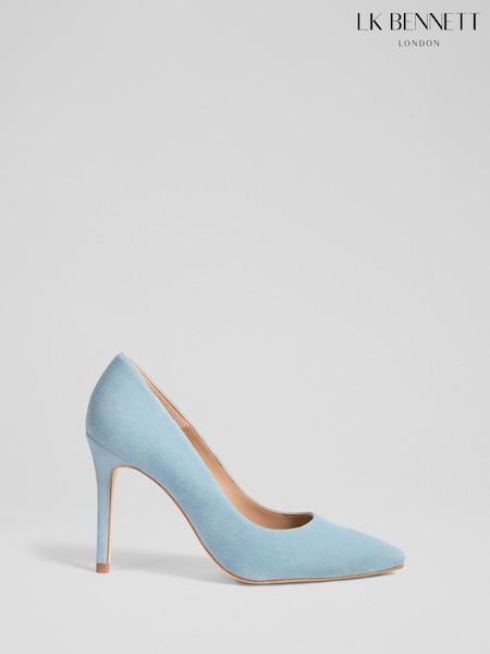 LK Bennett Blue Fern Powder Suede Pointed Stiletto Court Shoes (F74874) | £199