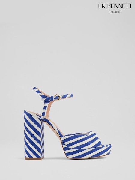LK Bennett Blue Rosa Stripe Fabric Twist Front Platform Shoes (F74882) | £329