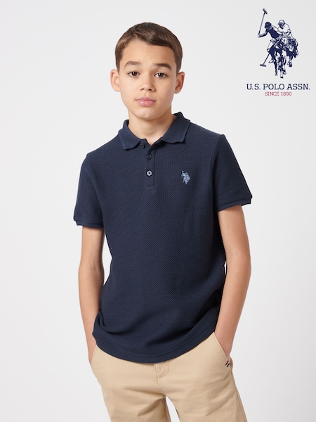 U.S. Polo Assn. Blue Boys 100% Cotton Texture Double Horsemen Polo Shirt (F74951) | £45 - £54