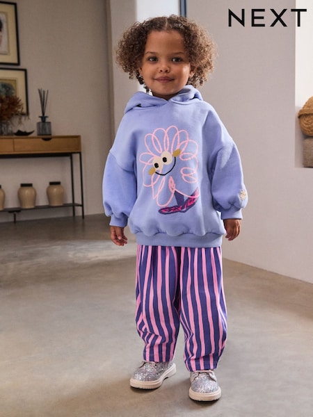 Purple Stripe Flower Hoodie & Barrel Leg Joggers Set (3mths-7yrs) (F75001) | £18 - £22