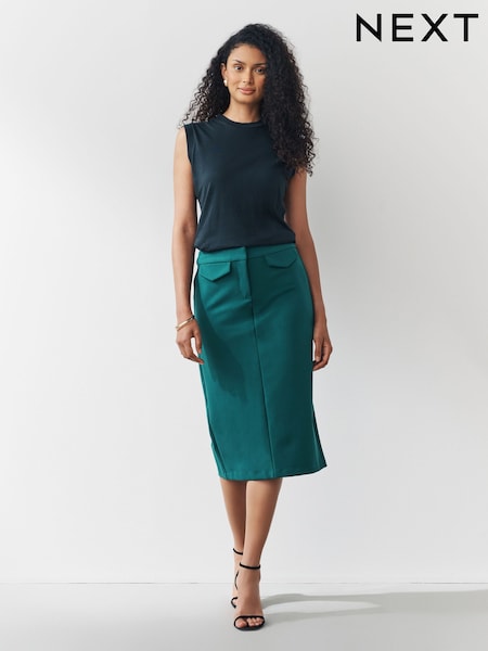 Teal Blue Ponte Pencil Skirt (F75024) | £26
