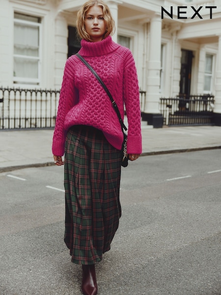 Green Check Kilt Maxi Skirt (F75040) | £46