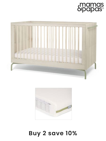 Mamas & Papas Moss Green Kinlay Nursery Cot Bed & Mattress Bundle (F75057) | £800