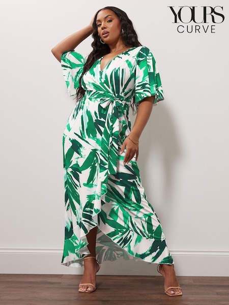 Yours Curve Ivory Botanical London Ruffle Wrap Dress (F75110) | £53