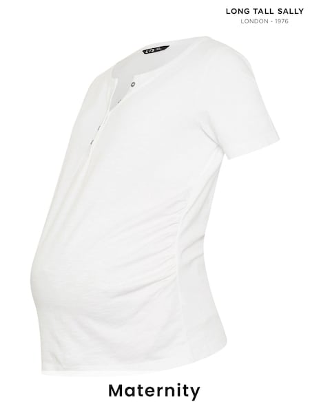 Long Tall Sally White 100% Cotton Maternity Grandad Style T-Shirt (F75118) | £20