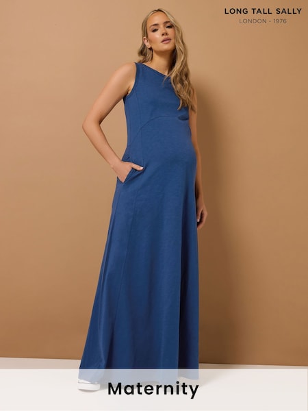 Long Tall Sally Blue 100% Cotton Maternity Vest Maxi Dress (F75122) | £37