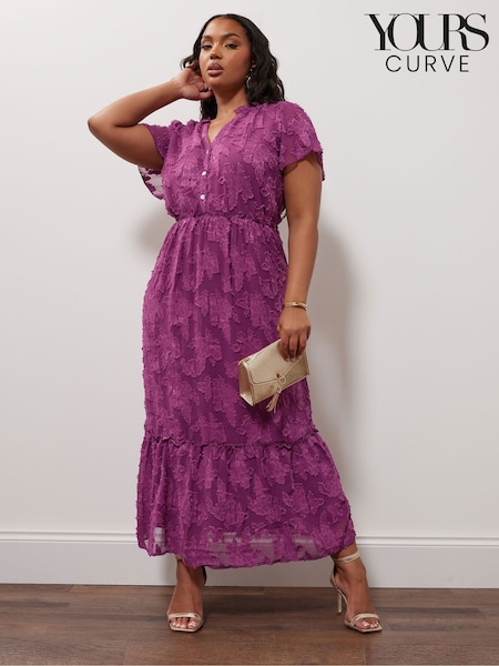Yours Curve Purple London Floral Burn Out Jacquard Dress (F75132) | £53