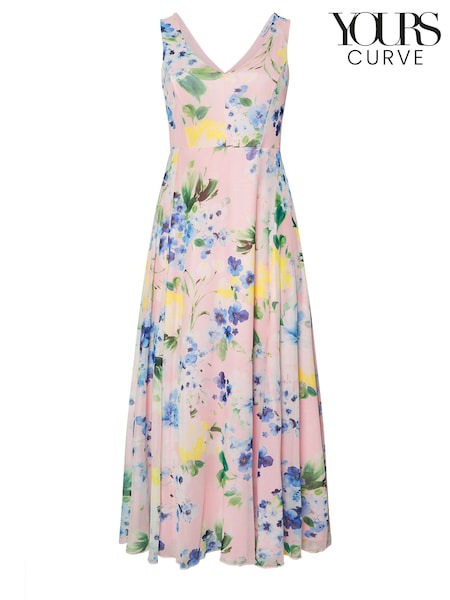 Yours Curve Pink London Floral Mesh Sleeveless Maxi Dress (F75141) | £67