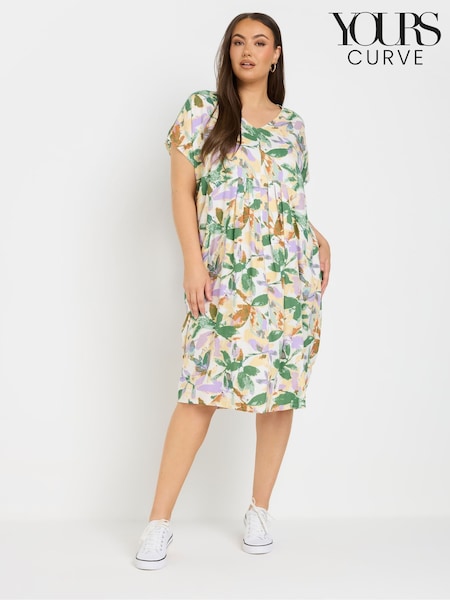 Yours Curve Natural Pleated Front Dress (F75156) | £34