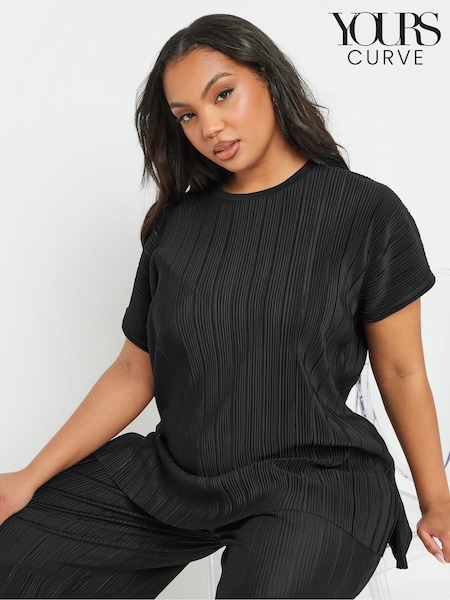 Yours Curve Black Plisse Grown Co-ord T-Shirt (F75162) | £27