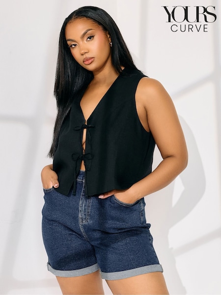 Yours Curve Indigo Blue Turn Hem Mom Denim Shorts (F75222) | £27