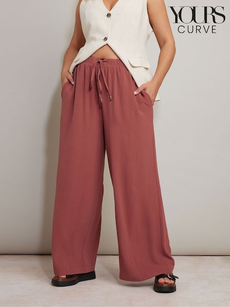 Yours Curve Red Washed Twill Wide Leg Trousers (F75248) | £29