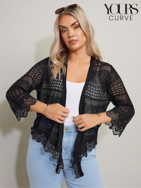 Yours Curve Black Waterfall Lace Trim Cardigan (F75251) | £27