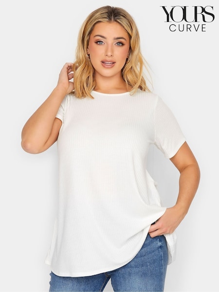 Yours Curve White Ribbed Swing T-Shirt (F75252) | £20
