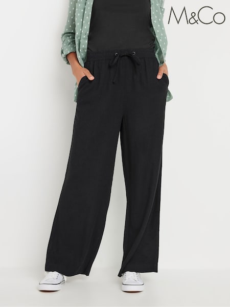 Bump It Up Maternity Black Wide Leg Linen Trousers (F75256) | £36