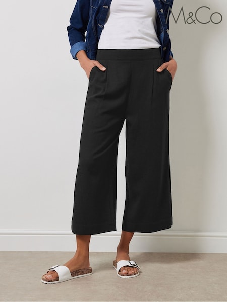 M&Co Black Wide Leg Cropped Trousers (F75274) | £33