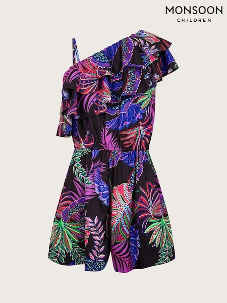 Monsoon Black Tropical Print One Shoulder Playsuit (F75284) | £25 - £27