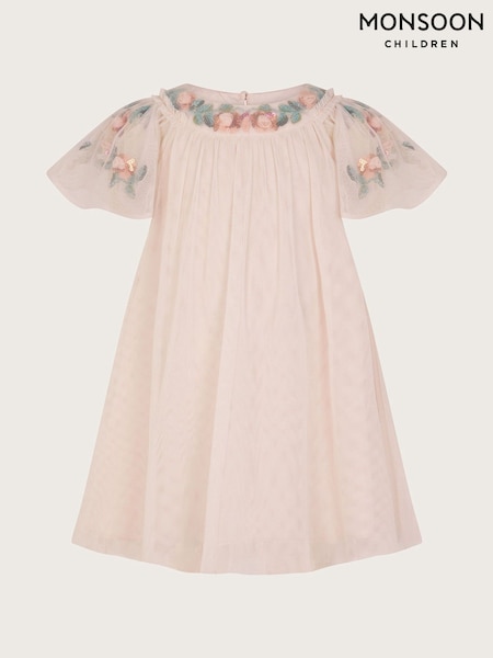 Monsoon Pink Baby Evi Embellished Tulle Swing Dress (F75300) | £36 - £38