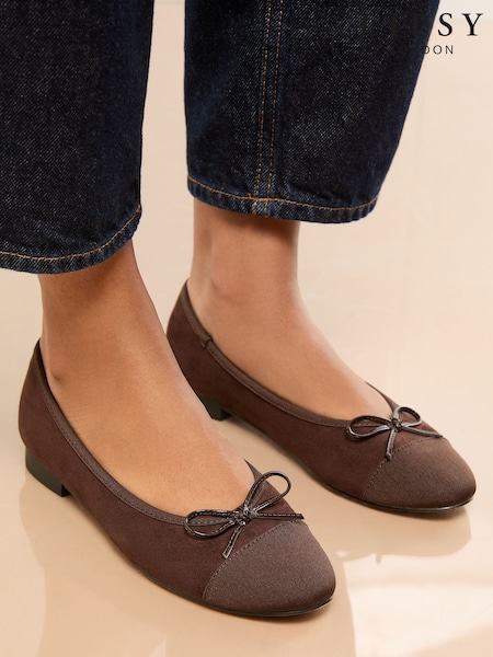 Lipsy Chocolate Brown Standard Fit Boucle Toe Cap Ballerinas Shoes (F75310) | £25