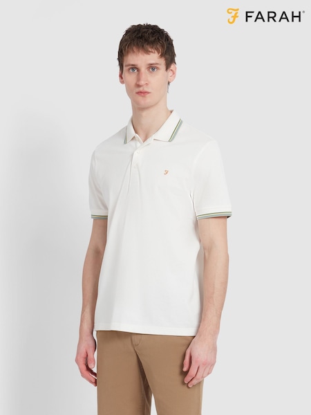 Farah Natural 100% Organic Cotton Alvin Tipped Collar Long Sleeve Polo Shirt (F75319) | £60