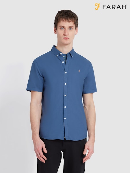 Farah Blue Brewer Short Sleeve 100% Organic Cotton Shirt in Cold Metal (F75322) | £70