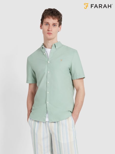 Farah Green Brewer Short Sleeve 100% Organic Cotton Shirt in Grove (F75335) | £70
