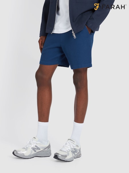 Farah Blue 100% Organic Cotton Redwald Waffle Shorts in Cold Metal (F75338) | £70