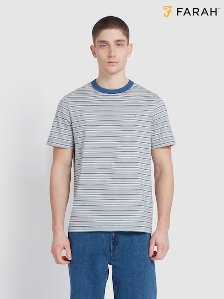 Farah Blue 100% Cotton Danny Striped Short Sleeve T-Shirt (F75341) | £42