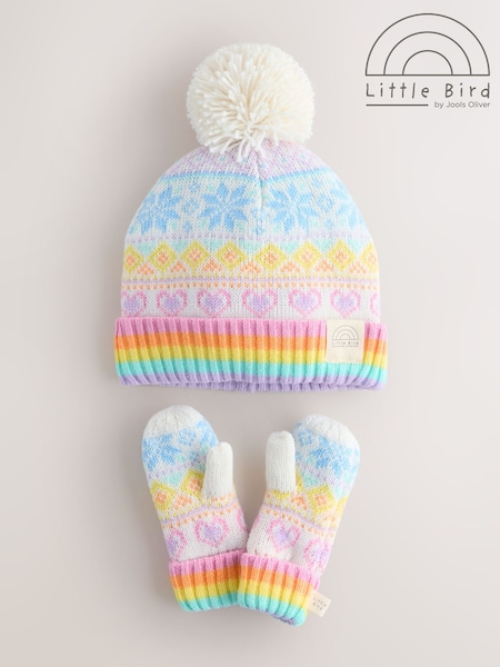 Little Bird by Jools Oliver Pastel Rainbow Fairisle Hat With Mittens Or Gloves Set (F75366) | £16