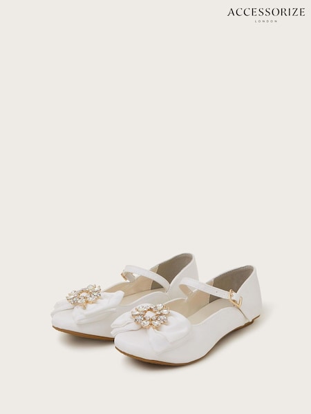 Accessorize White Diamante Bow Strap Ballet Flats (F75379) | £28 - £32