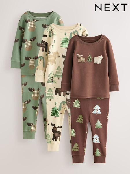 Teal/Ecru Animal Snuggle Pyjamas 3 Pack (9mths-8yrs) (F75389) | £26 - £32