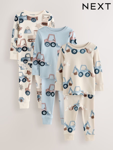 Blue/Ecru Transport Mini Snuggle Pyjamas 3 Pack (9mths-10yrs) (F75391) | £23 - £29