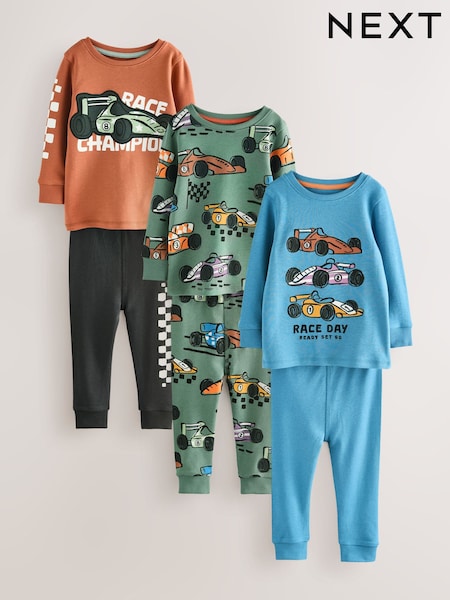 Blue/Green Snuggle Pyjamas 3 Pack (9mths-10yrs) (F75397) | £26 - £32