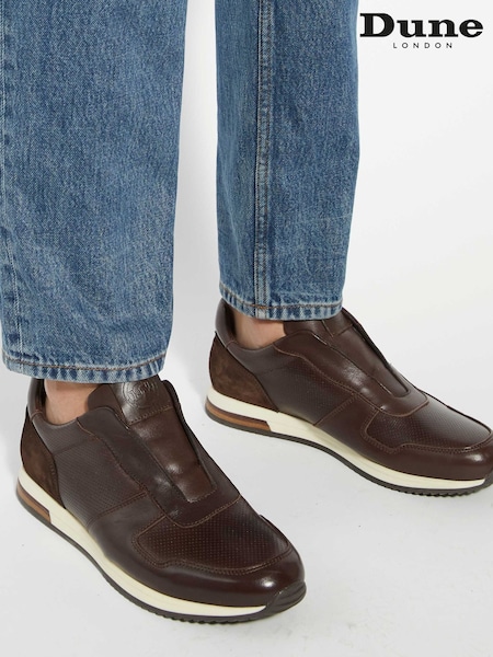 Dune London Brown Trilogy Laceles Laceless Slip On Runner Trainers (F75491) | £109