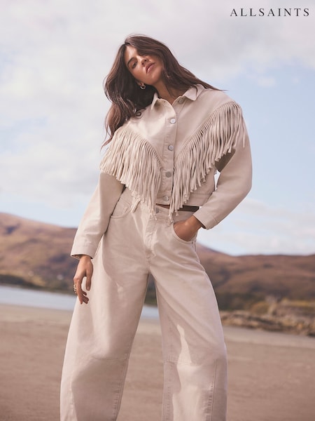 AllSaints White Marlene Frnge Jacket (F75563) | £199