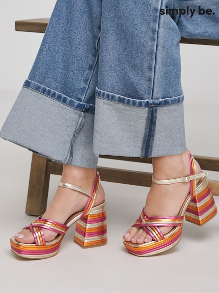 Simply Be Pink Extra Wide Fit Wide Fit Multi Strap Platform Heels (F75663) | £48