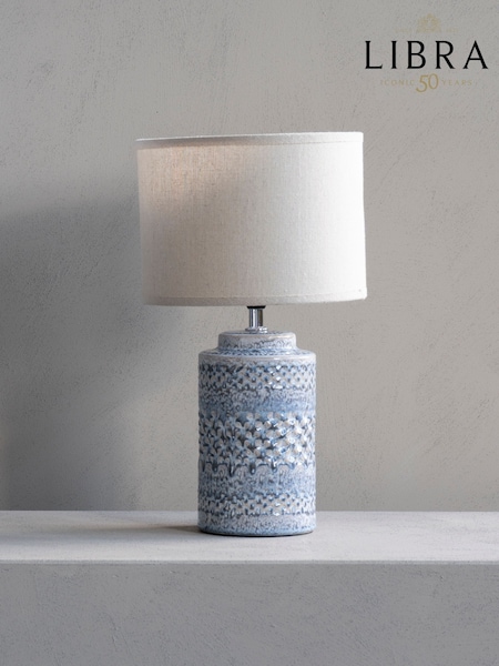 Libra Interiors Blue Stormy Sky Glaze Table Lamp 38cm with Cream Drum Shade (F75700) | £60
